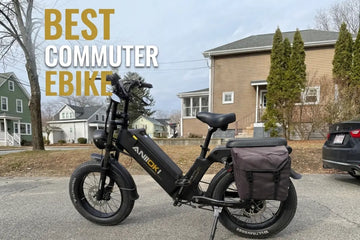 Side view of the black Aniioki AQ177 Pro Max 48V electric bike with rear cargo bags parked on a quiet residential street, highlighted as the best commuter ebike for daily city rides.