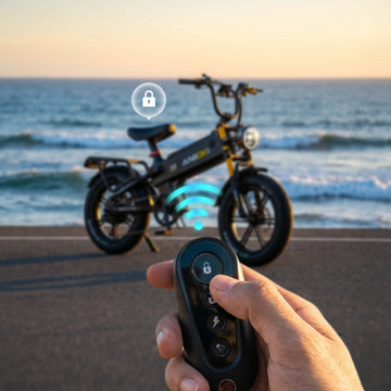 Hand holding a anti-theft remote control for Aniioki A8 60V electric bike