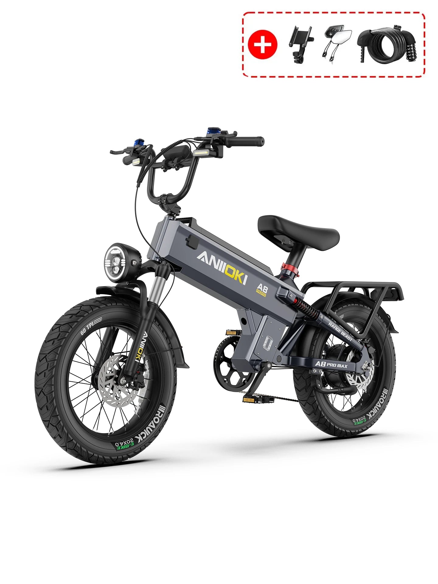 All Terrain Fat Tire Electric eBike, 48V 60Ah (2880Wh), Gray