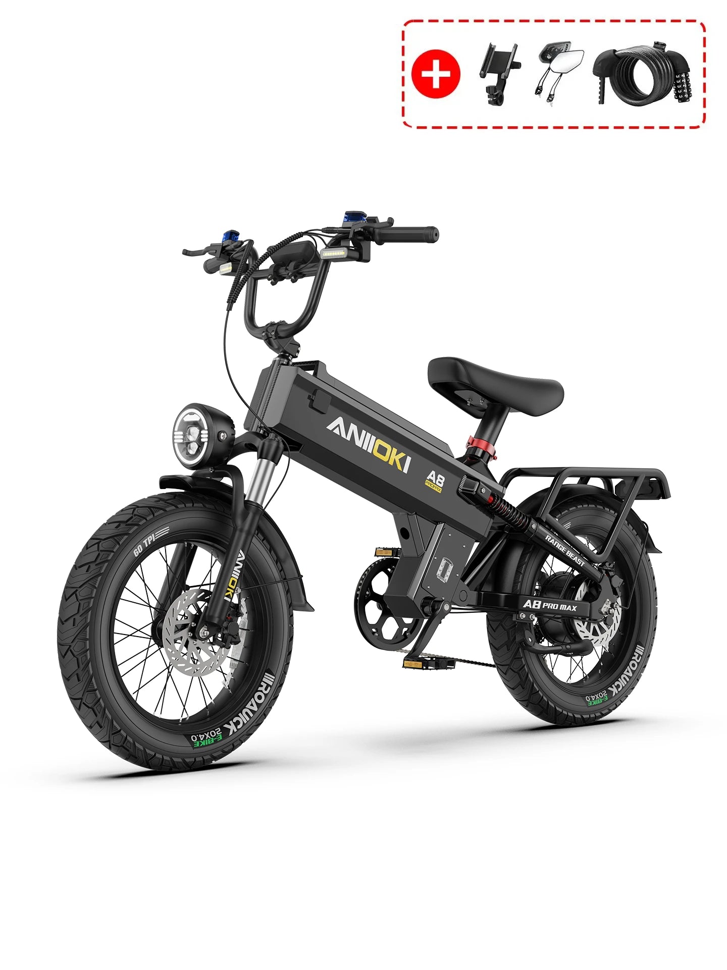 Aniioki City Commuter Ebike, 52V 70Ah, 200-Mile Range, Gray