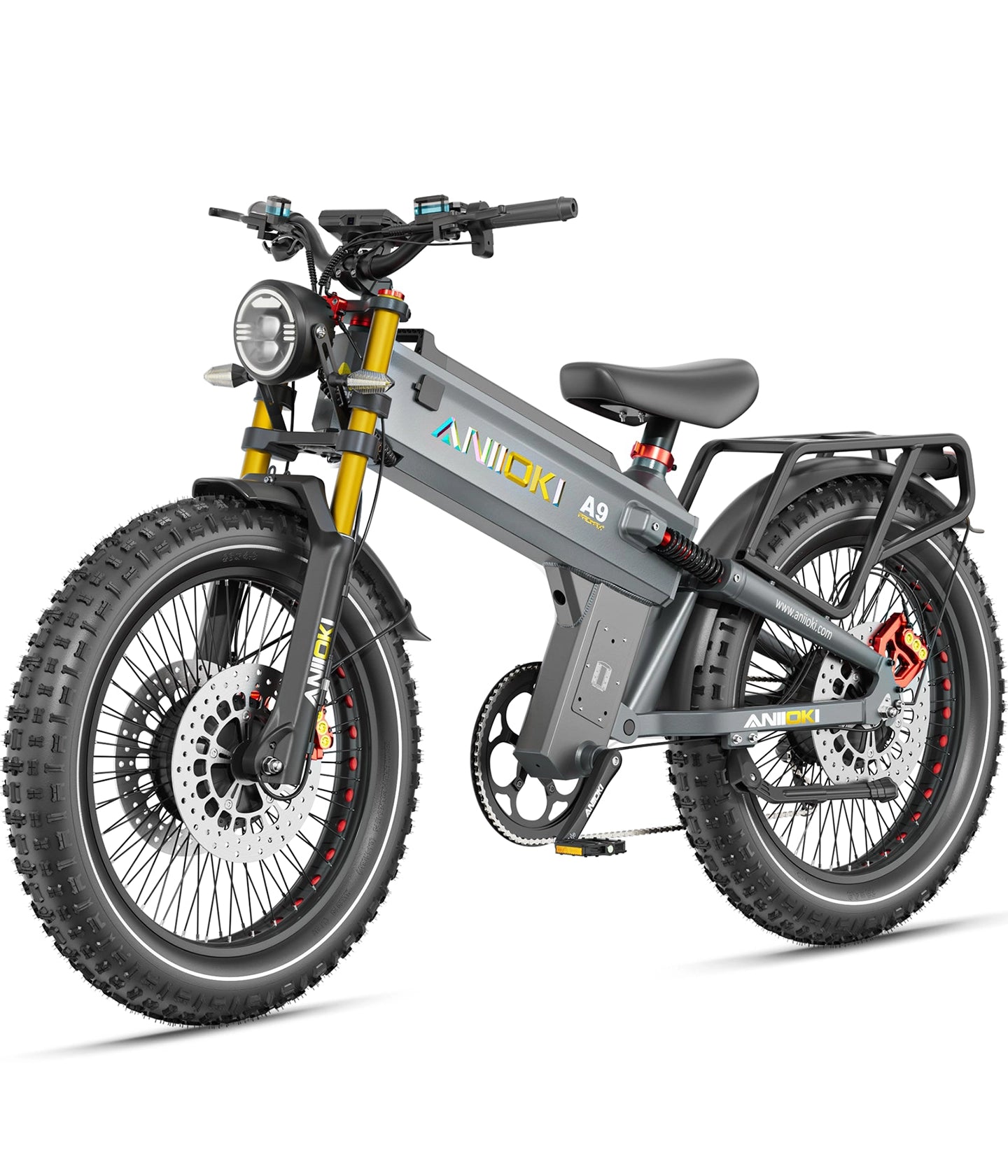 Aniioki 26 inch eBikes for Adults, 60V 80Ah, 8A Fast Charge, A9 Pro Max 80Ah eBikes,Gray