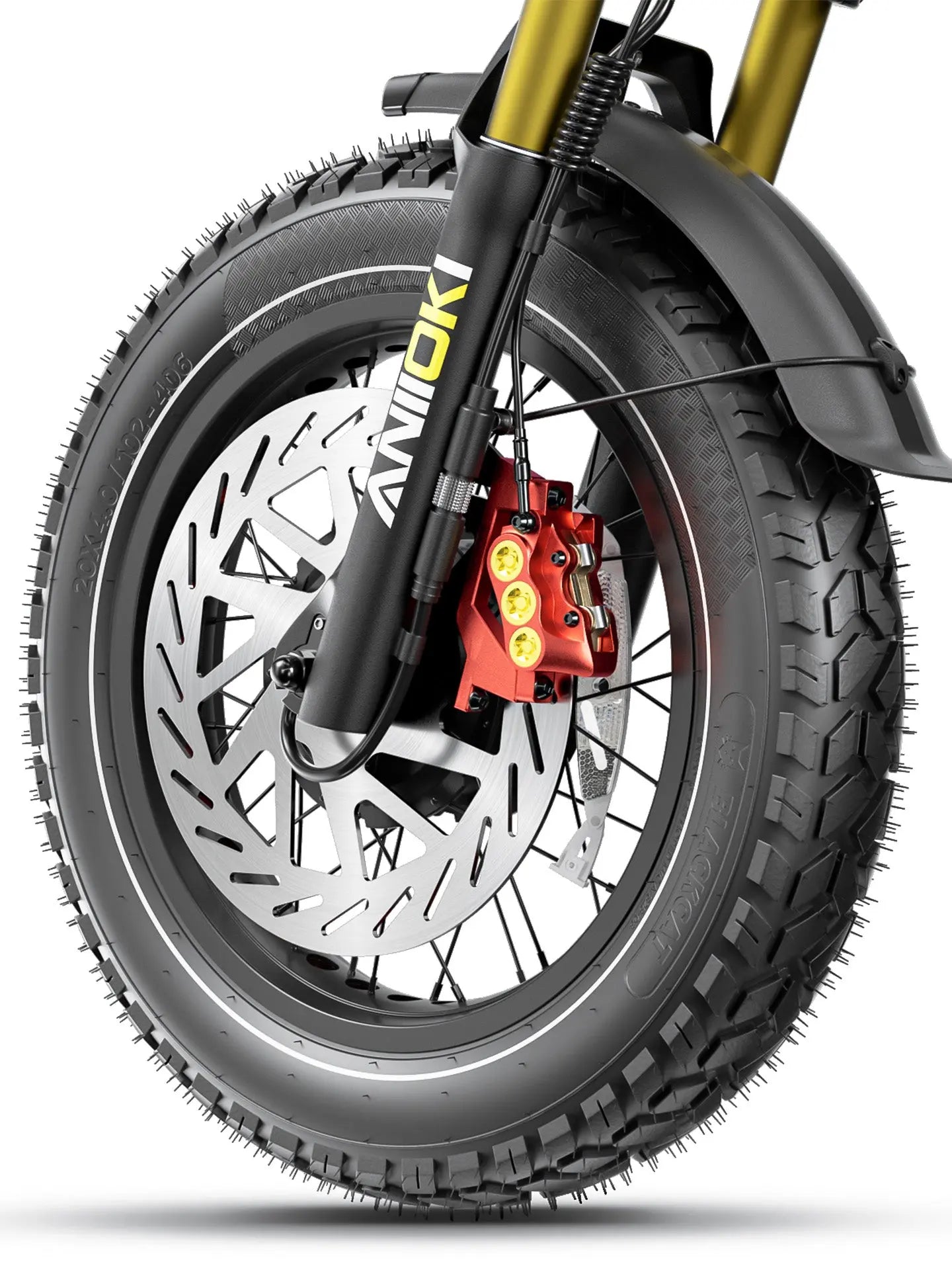 Detail view of the 230 N.m high torque electric bike motor and hydraulic disc brakes on the Aniioki A8 Pro Max 52V, the best ebike for steep hills.