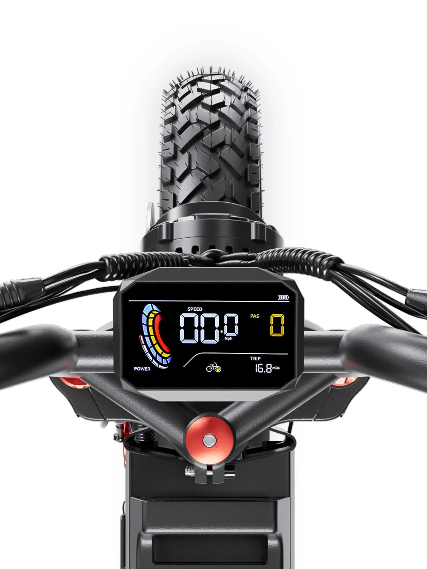 Smart LCD display of the 47mph fast electric bike Aniioki A8 Pro Max 52V, monitoring battery life and speed for this 220-mile long range ebike.