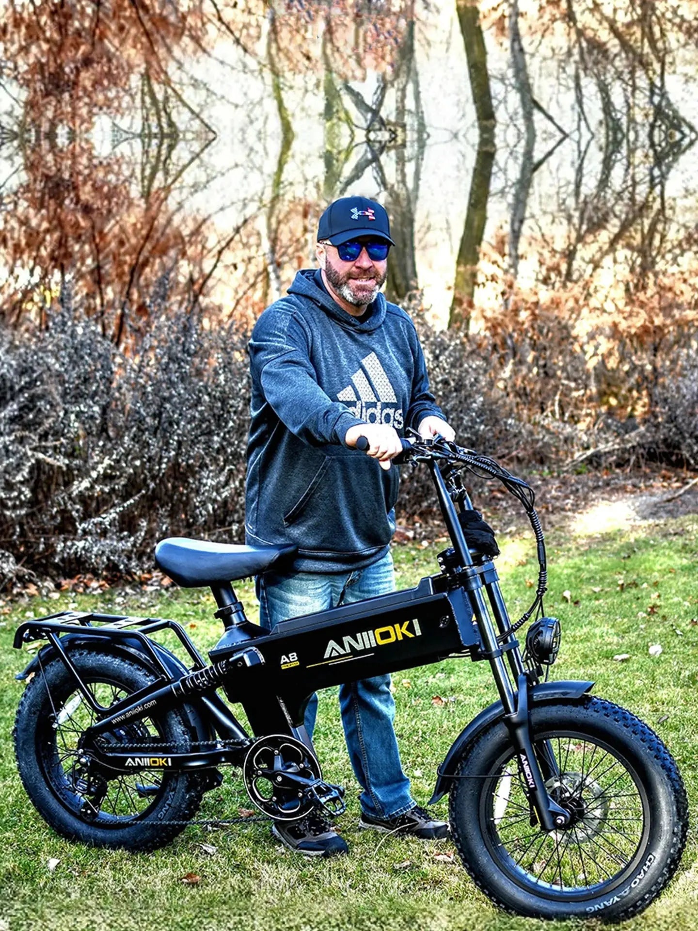 Rider on an Aniioki A8 Pro Max electric bike outdoors