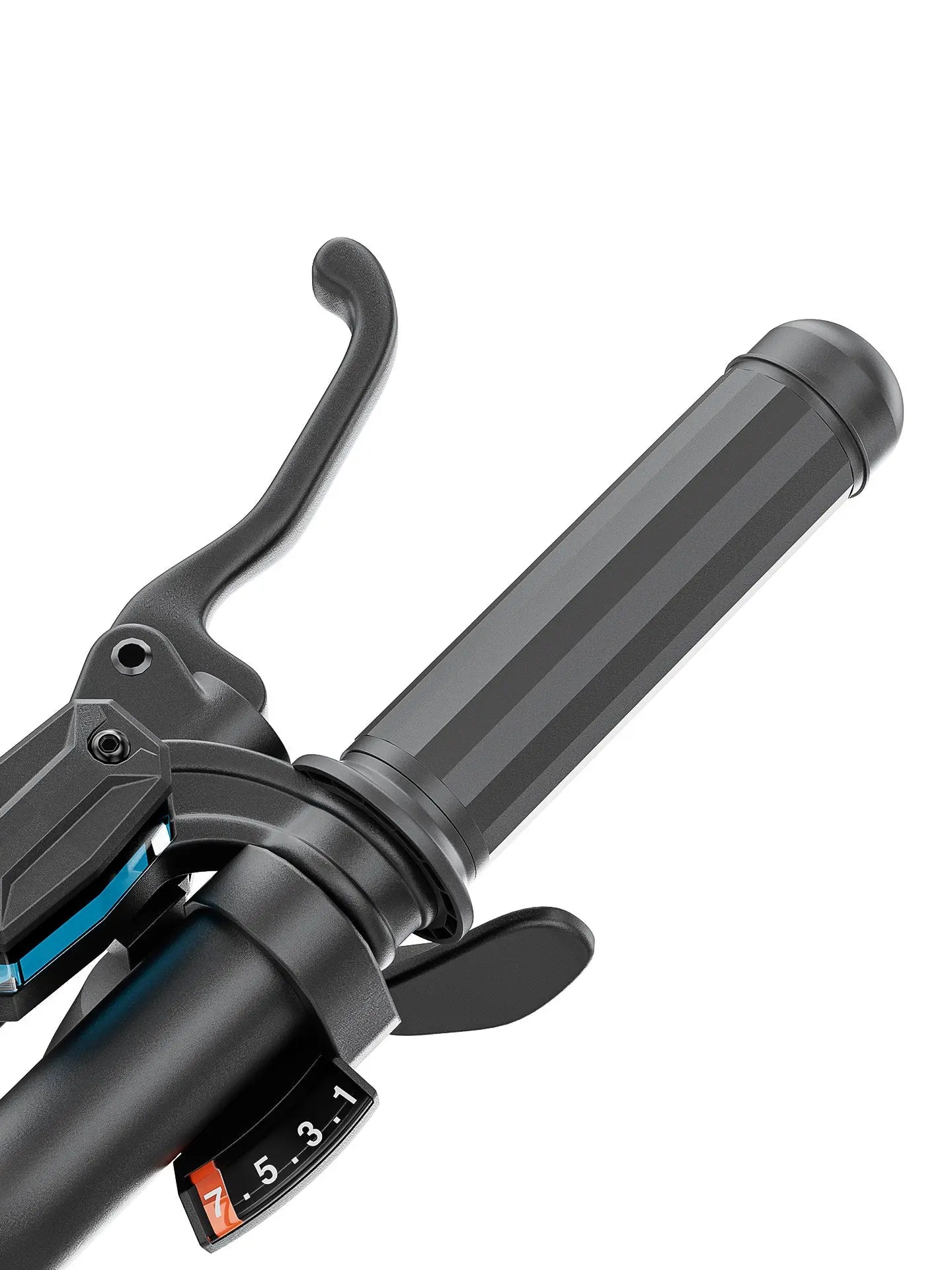 Ergonomic twist throttle of the hill climbing ebike 230nm Aniioki A8 Pro Max, providing instant power for the 52V dual motor system.
