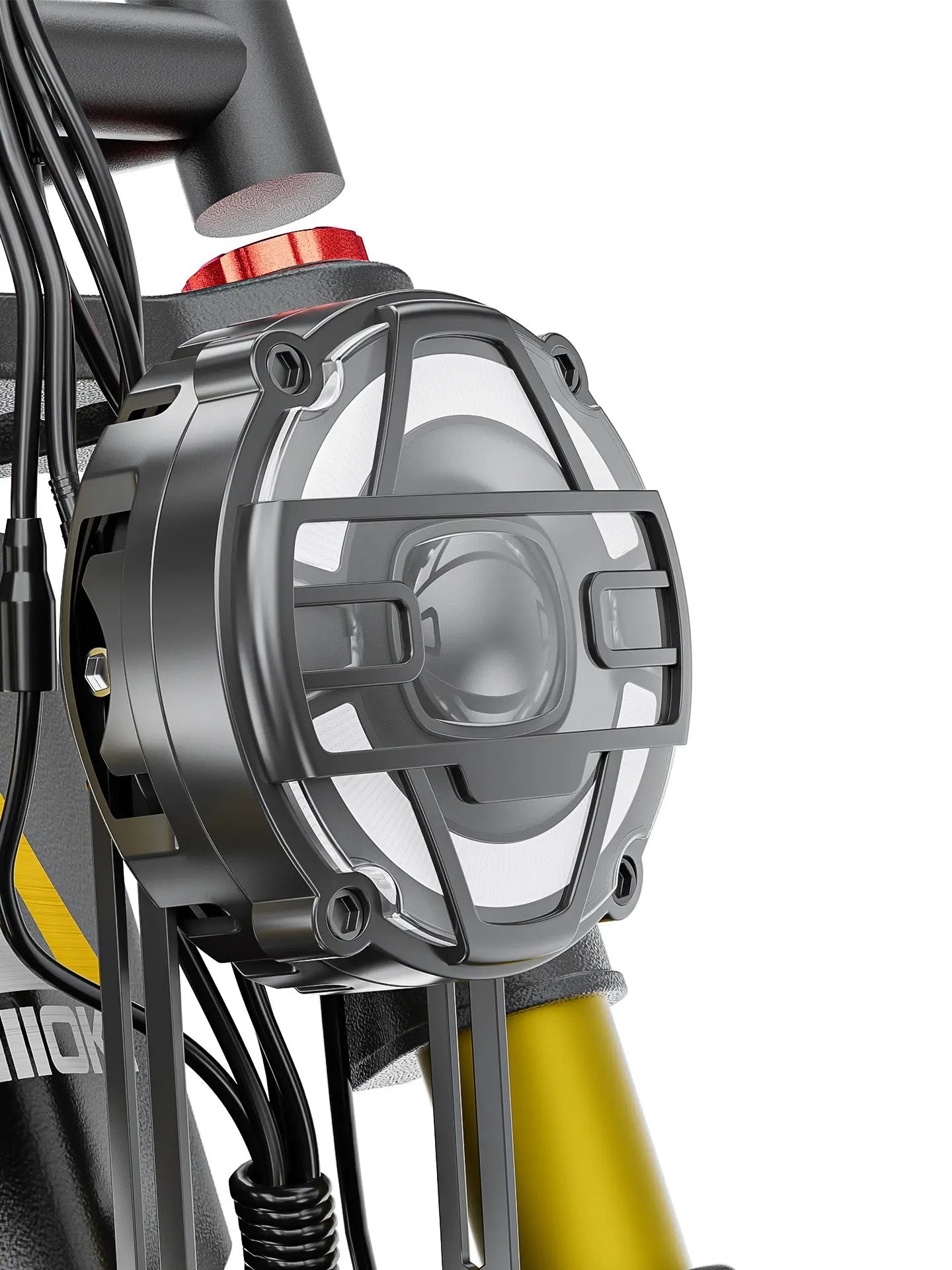 Ultra-bright LED headlight of the off-road electric bike with dual motors Aniioki A8 Pro Max 52V, ensuring safety for long distance night riding.