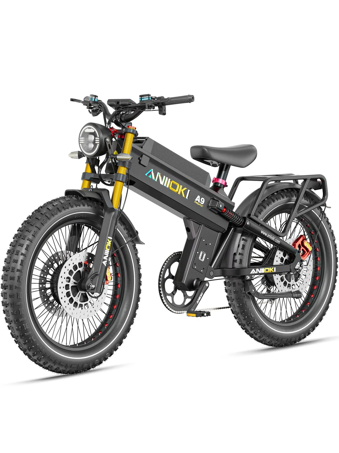 Aniioki A9 Pro Max 60v 80Ah in sleek black, a heavy-duty ebike featuring a powerful 60v dual motor system for ultimate performance.