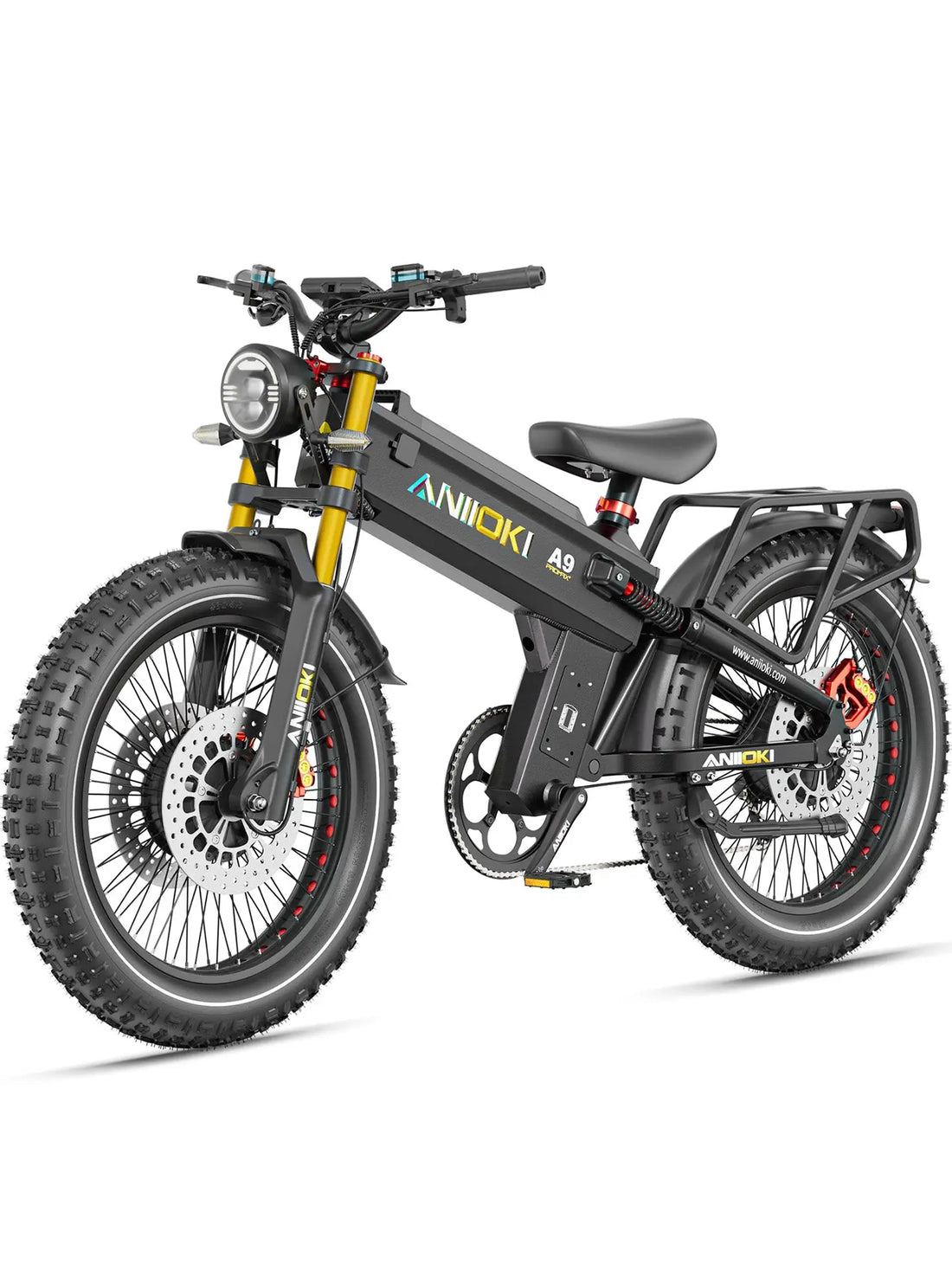 Aniioki A9 Pro Max in sleek black, a heavy-duty ebike featuring a powerful 60v dual motor system for ultimate performance.