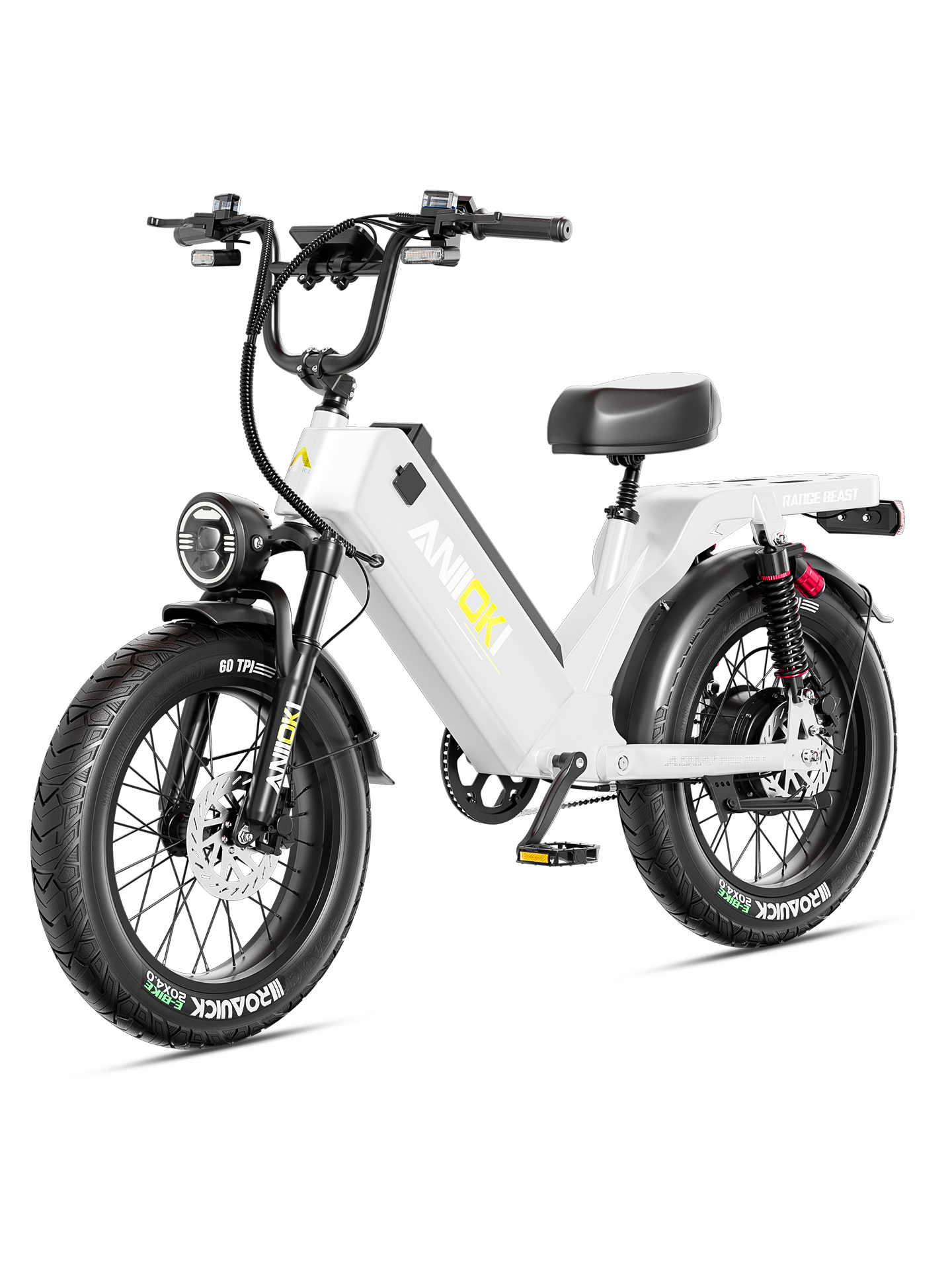 Aniioki AQ177 Pro Max 28mph ebike in white, a high-performance street legal ebike ideal for urban commuting and long-range trips.